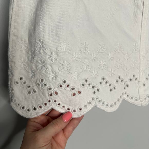 J. Crew Women's White Denim Skirt with Eyelet Cutout Hem + Embroidery Detail 27 - Picture 2 of 7